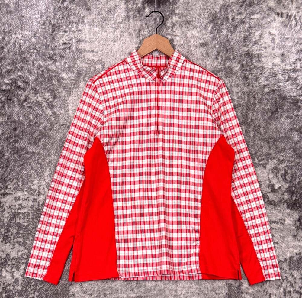 Peter Millar 1/4 Zip Large Womens Sun Comfort Red Picnic Plaid Performance Golf